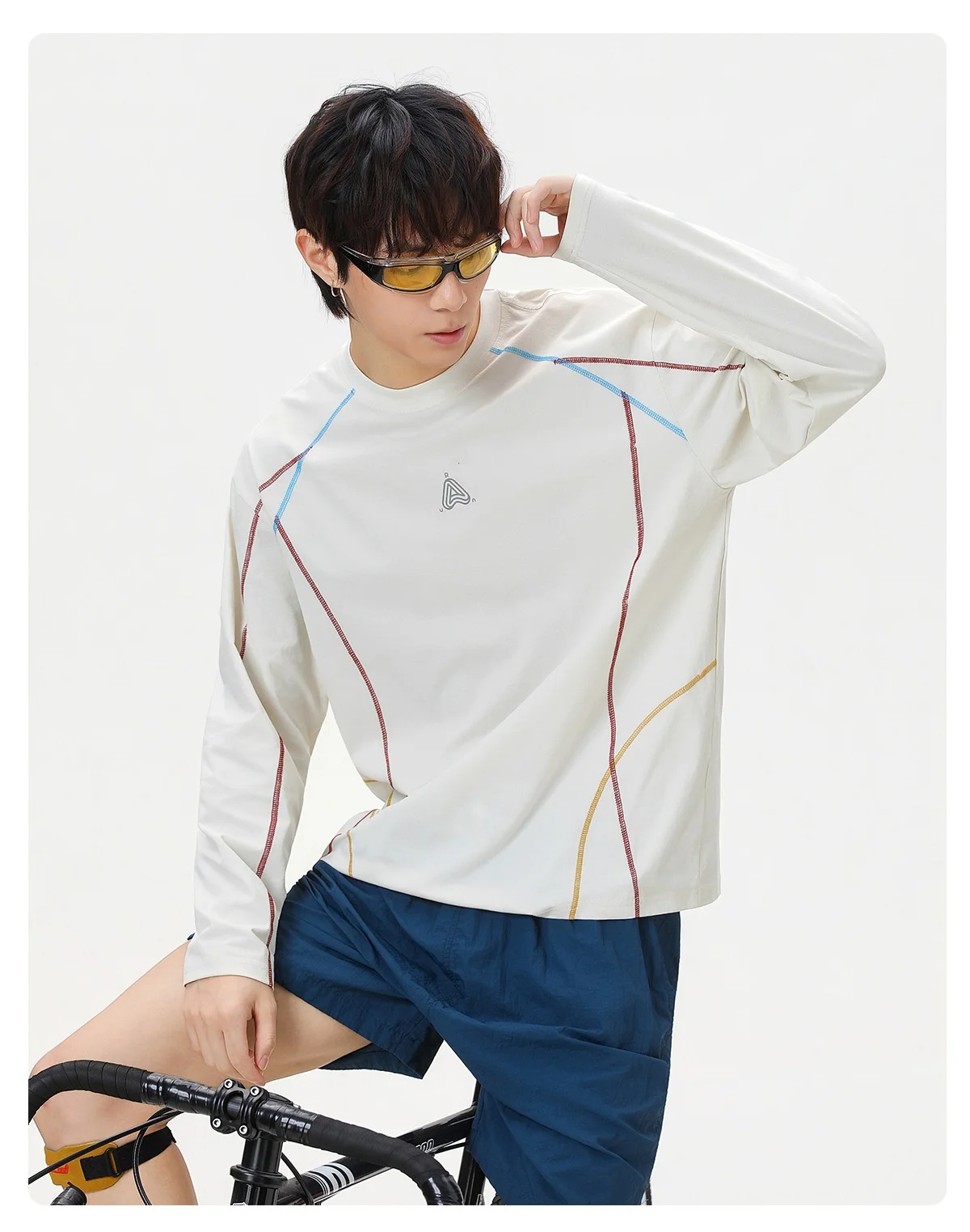 Men Long-Sleeve Color-Blocked T-Shirt Autumn  Moisture-Wicking, Cooling, Loose-Fit, Casual Round-Neck Top Lightweight Breathable