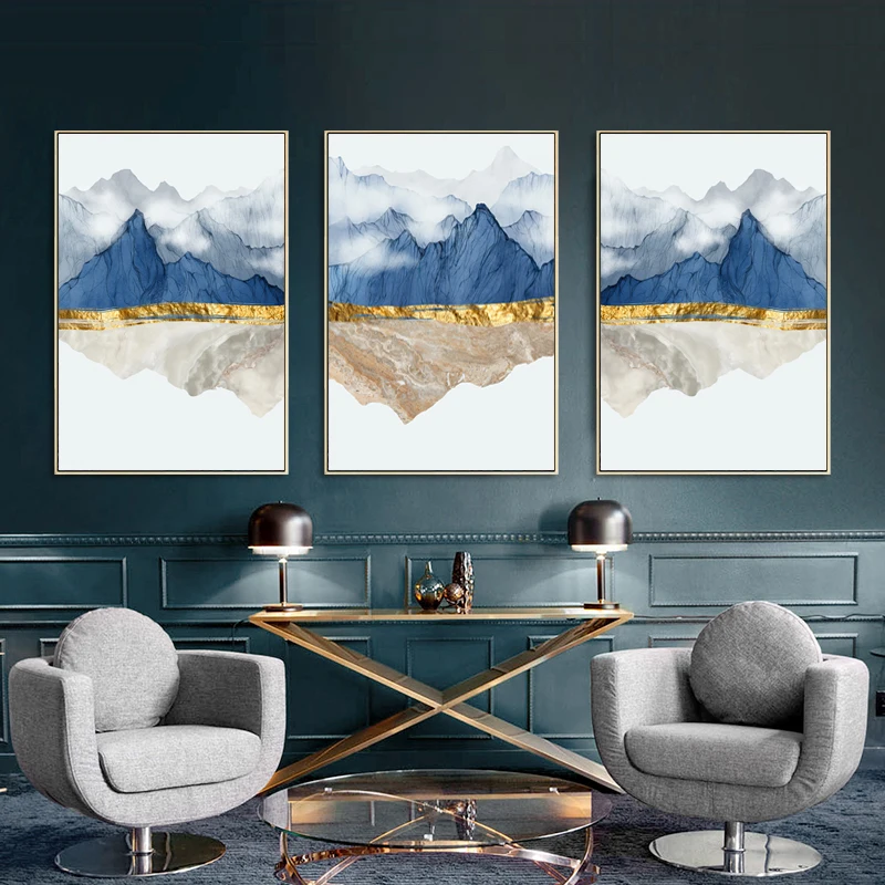 3 szt./zestaw Nowy chiński styl Abstrakcyjny pejzaż w stylu tuszu na płótnie Obraz na ścianę Nowoczesne obrazy ścienne, Dekoracja wejściowej holu domu