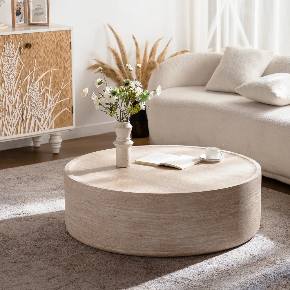 

39.37" Round Mars Pattern Coffee Table: Modern Drum Circle, No Assembly for Living Room