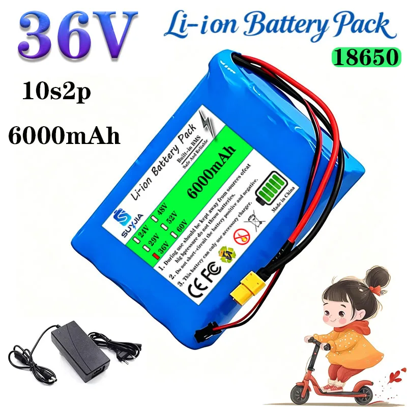 2026 NEW 36V 6000mAh 10S2P Lithium Ion Battery High Discharge Rate Electric Scooter Hoverboard Durable Rechargeable Power Pack
