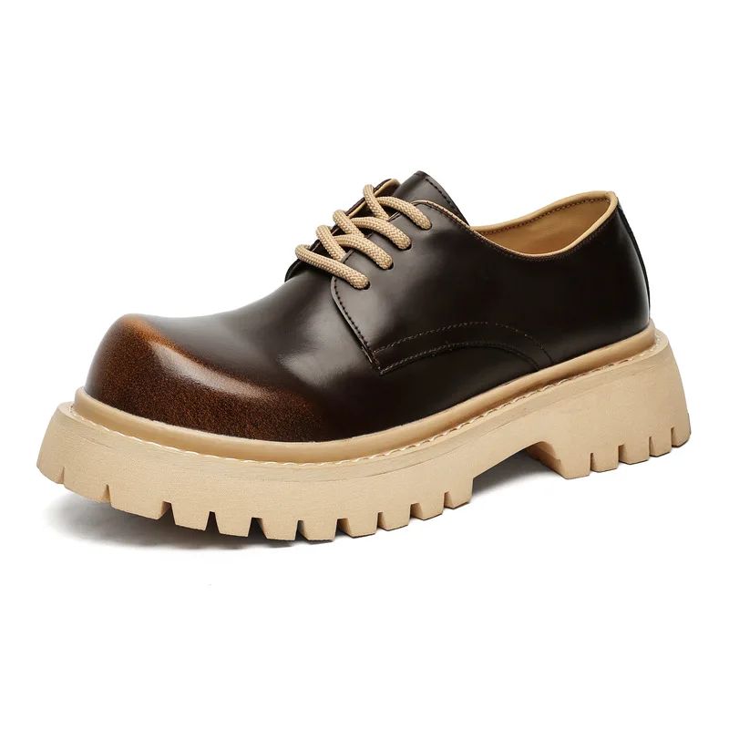 Small Leather Shoes Autumn and Winter New Casual Big Toe Leather Shoes Thick Sole Low Top Retro Single Shoe Strap Derby Shoes