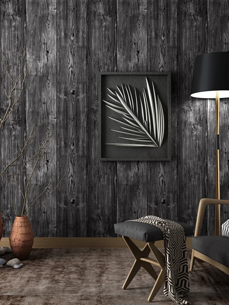 Modern Chinese retro wood  imitation wood wood wallpaper living room clothing store hotel decoration PVC engineering wallpaper