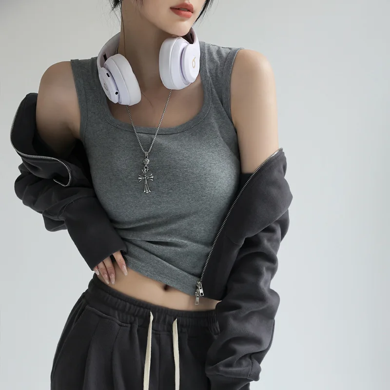 Pure Cotton Slim Fit Tank Top Women's Inner Wear Design Shoulder Width Enhancing Sleeveless Summer Outerwear Casual Style