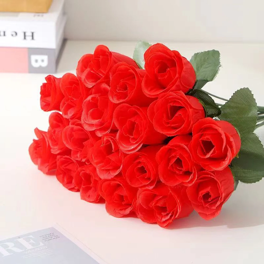 10/20 Stück Künstliche Rote Seidenrosen Brautsträuße Heim-Raumdekoration Vasen-Tischornament Outdoor-Garten DIY Dekorative Geschenke – Detail 2