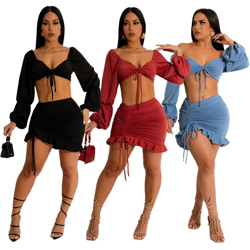 

FNOCE 2023 Summer New Beach Sexy Fashion Women's Fashion Popular Solid Color Casual Basic Bikini 2 Piece Skirt Set Youth Series