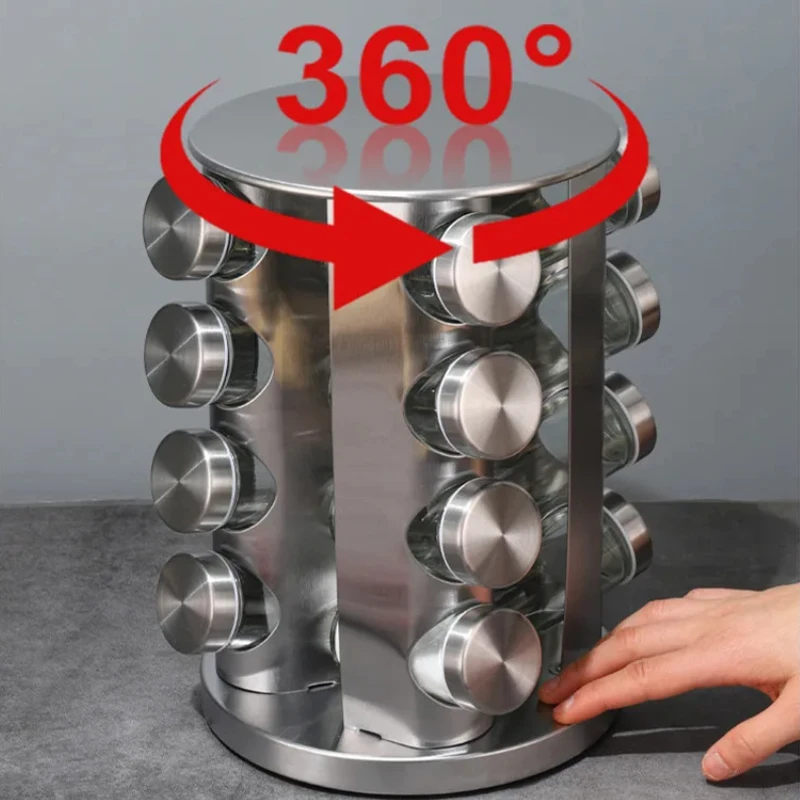 

Multi-Layer Seasoning Rack Stainless Steel Rotating Spice Rack Nordic Kitchen Dedicated 360 Turntable Seasoning Tank Organizer