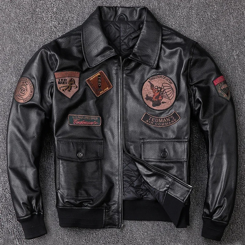 Men's Leather Jacket Autumn Winter Sheepskin Coat Motorcycle Genuine s Plus Size Short Flight KJ2298