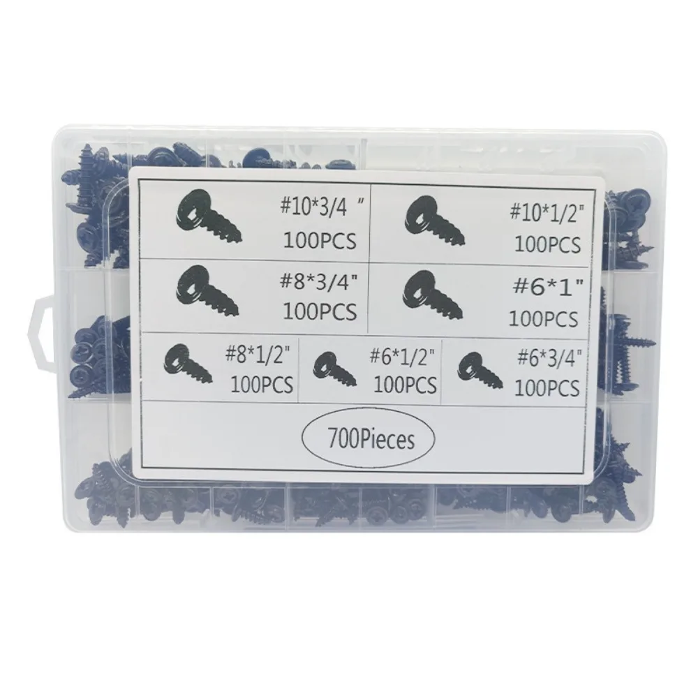 

700pcs/set Self-Tapping Screw Assortment Kit Carbon Steel Fully Threaded Self-drilling Screw Rust-Resistant Wear-resistant