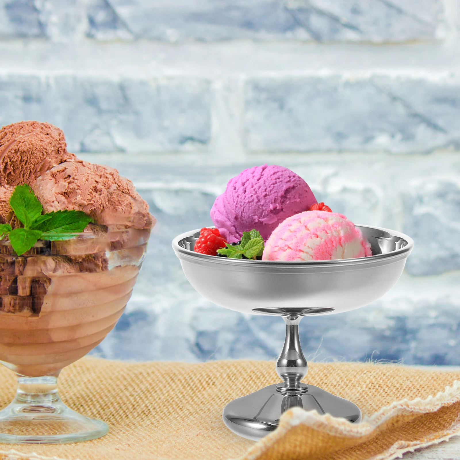 

Stainless Steel Dessert Cup Cups Footed Ice Cream Bowls Sauce Serving