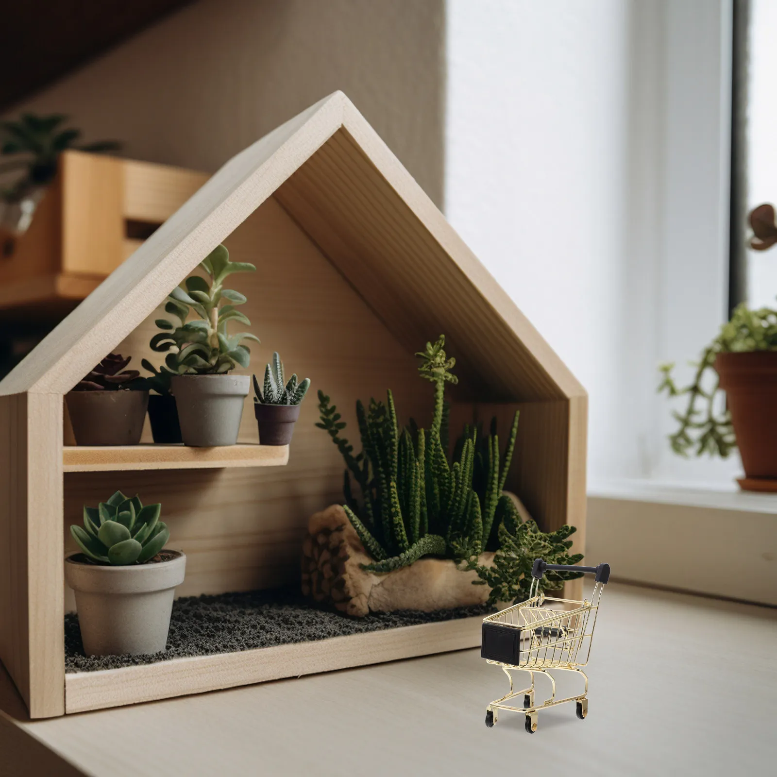 Mini carritos de compras para almacenamiento de escritorio, carritos de supermercado decorativos en miniatura, soportes para esponjas de maquillaje, decoración para oficina y dormitorio, 3 uds.