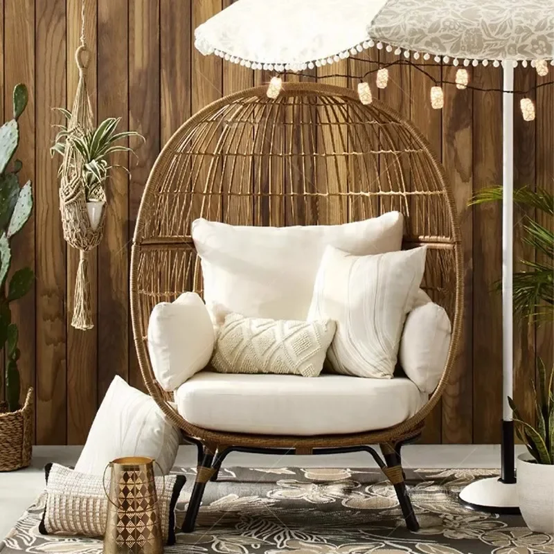 Round Wicker Nest Bed Outdoor Rattan Lounge Chair Garden Patio Resort Daybed Sofa Furniture
