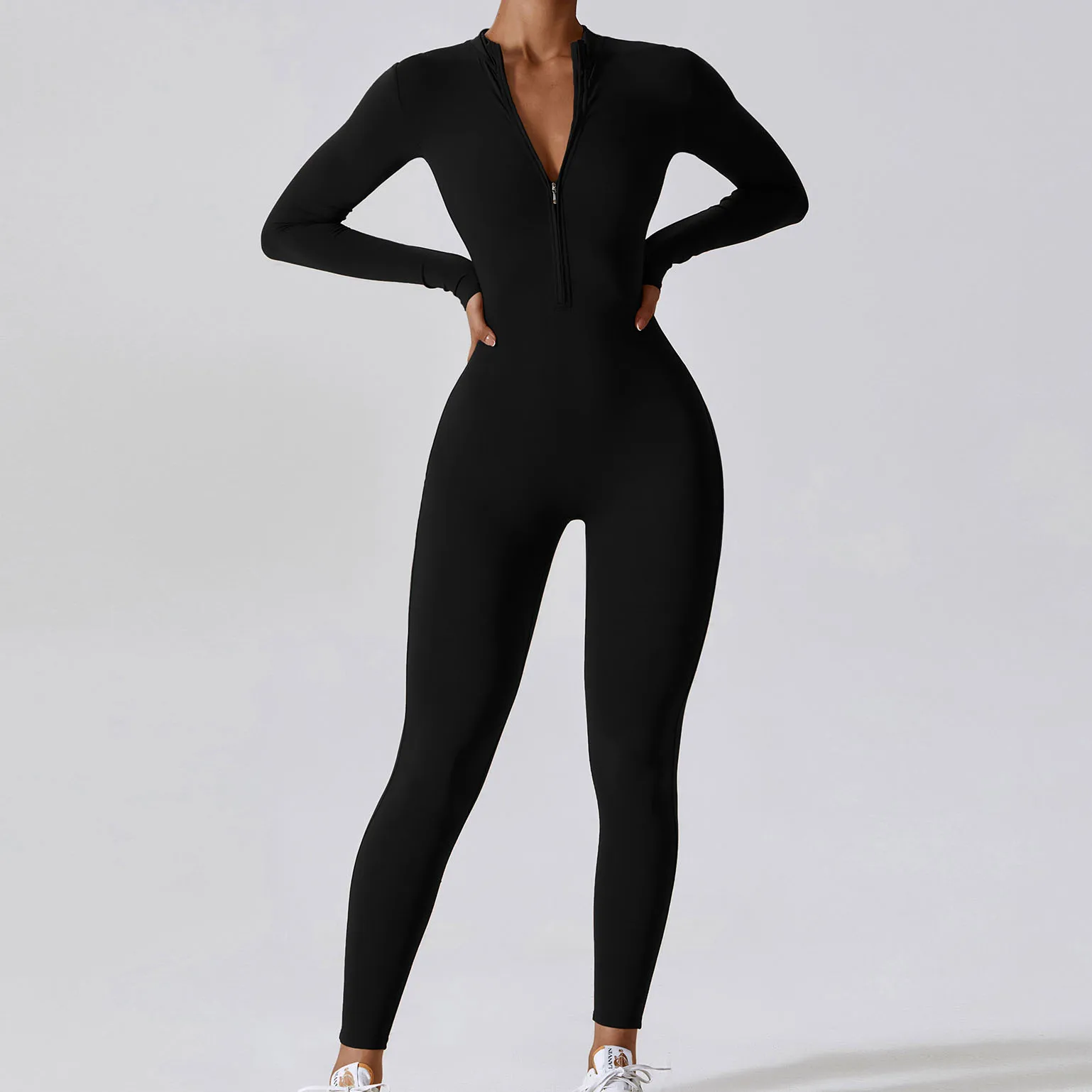 Zipper Yoga Padded Bodysuit Long Sleeved Women\'s Sportswear Gym Jumpsuits Workout High-intensity Fitness One-piece Long Rompers