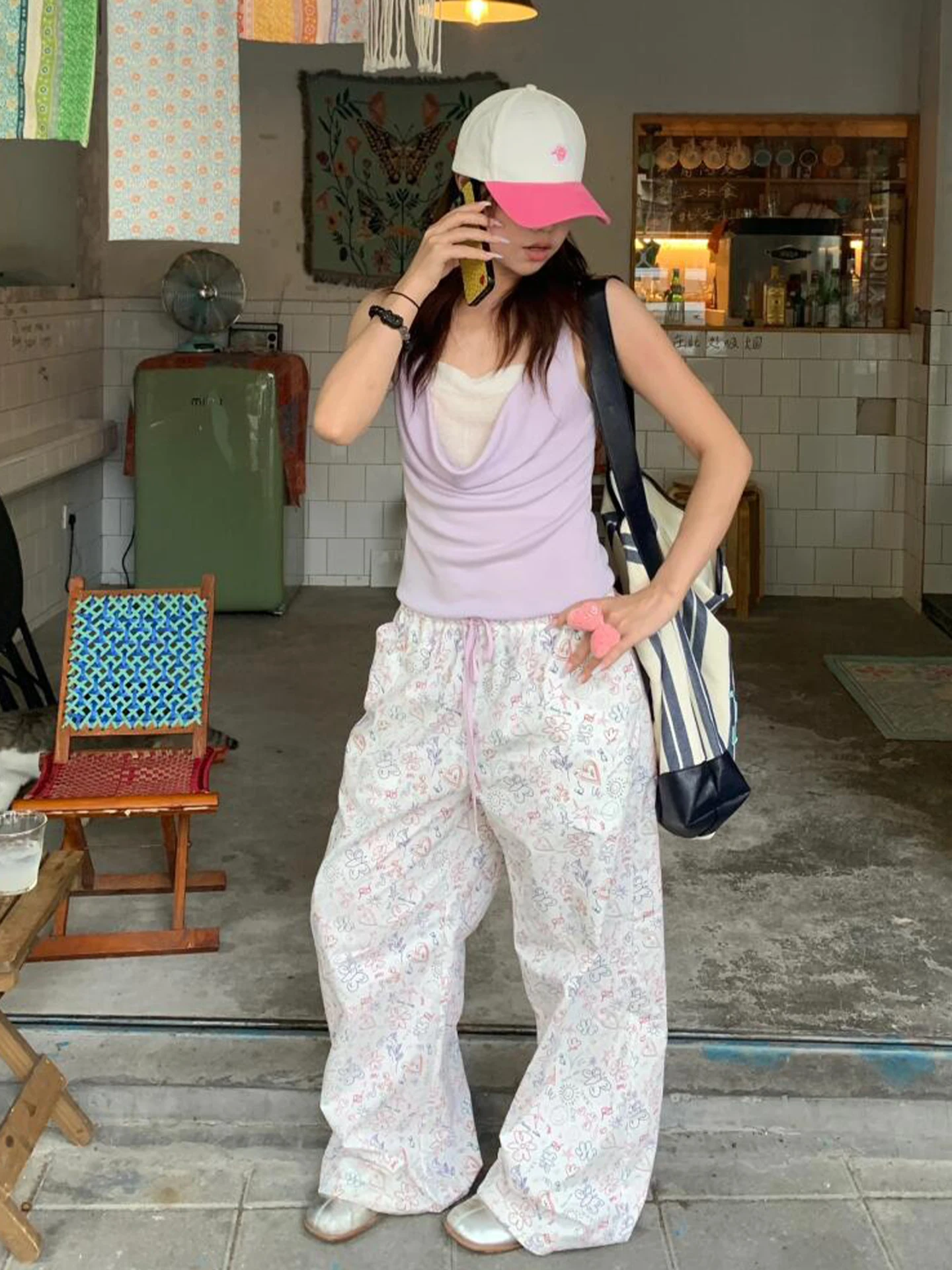 السراويل النسائية الأنيقة الربيع الشنيل الحضرية زرر البولكا جميل ثنيات شبكة بألواح الزنانير Shirred البحرية الشارع الشهير OL #5