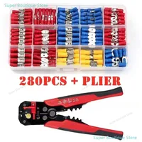 280PCS Assorted Spade Terminals Insulated Cable Connector Electrical Wire Assorted Crimp Butt Ring Fork Set Ring Lugs + Plier