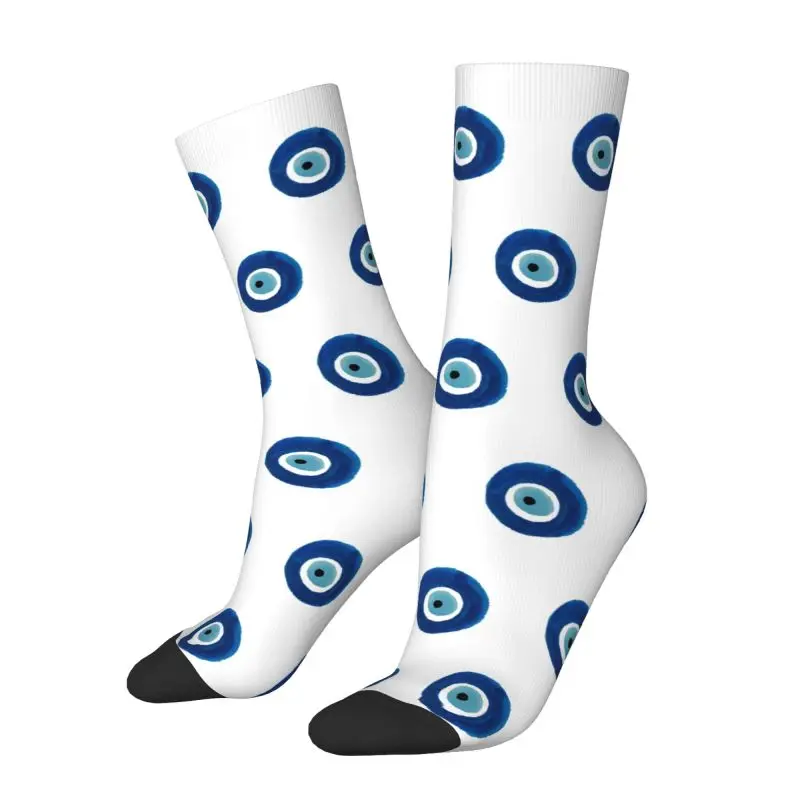 Funny Printing Watercolor Evil Eye Nazar Painting Socks for Women Men Stretchy Summer Autumn Winter Hamsa Lucky Charm Crew Socks