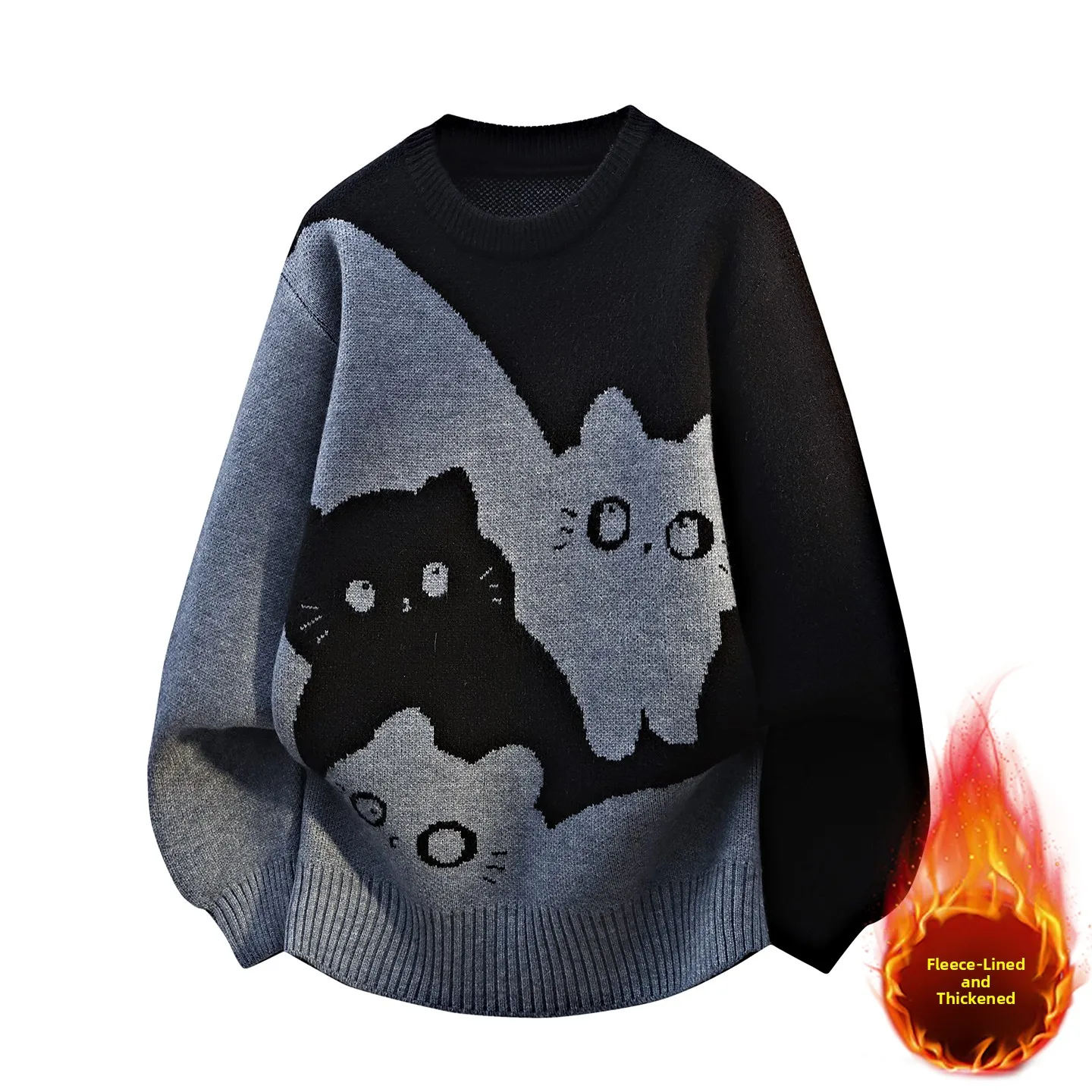 

Мужской утепленный вязаный свитер с флисовой подкладкой, повседневный, свободного кроя, теплый, с внутренним слоем, в стиле пэчворк, осенне-зимний, новый, вязаный свитер