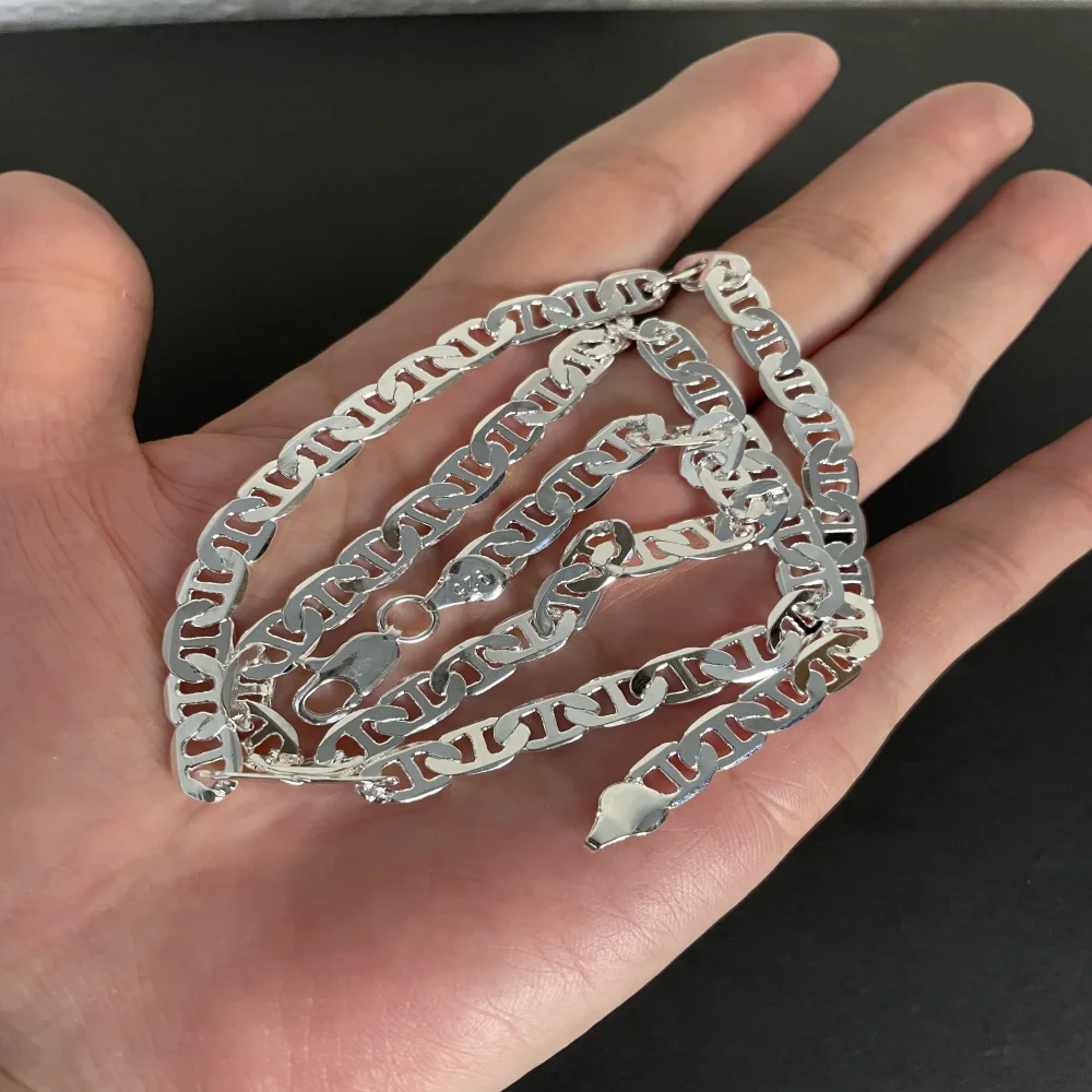 PABEYN 925 فضة قلادة 6 مللي متر الجانب Z-شكل قلادة ، سوار الرجال والنساء مجوهرات هدية 45-60 سنتيمتر #2