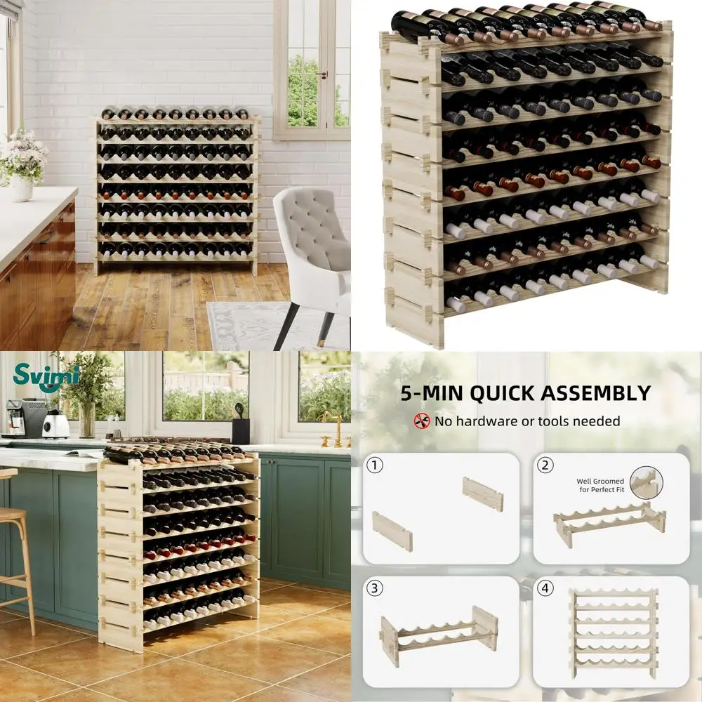 

Многоярусная деревянная подставка для вина - 8-ярусная напольная стойка на 72 бутылки, элегантное хранение и демонстрация для кухни и погреба