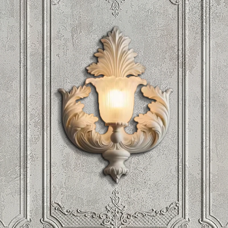 

French gypsum carved flower wall lamp living room sofa background wall hotel aisle wall lamp