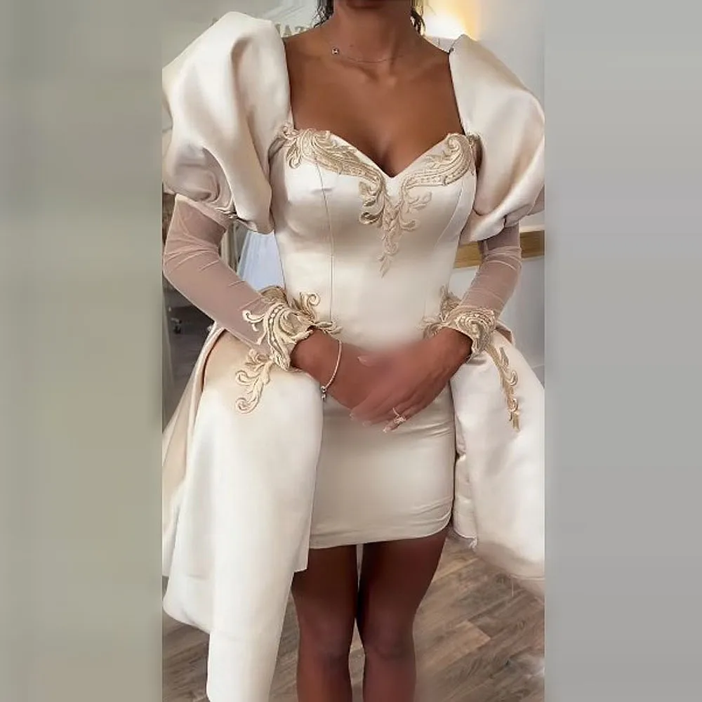 Impressionante sereia vestidos de baile com apliques mangas compridas sereia vestido de noite com trem destacável robes de cocktail