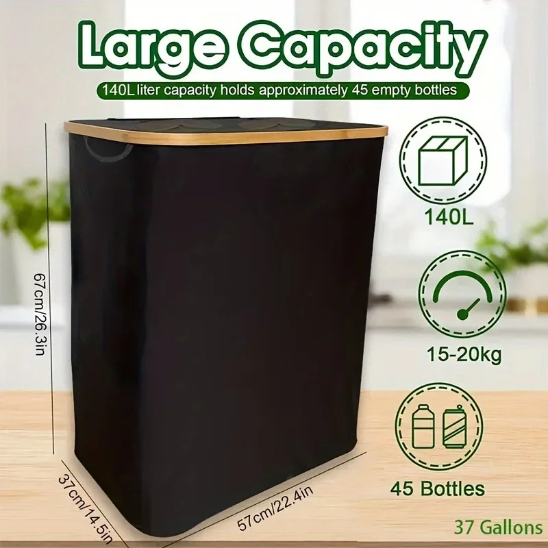 140L Large Capacity Kitchen Storage Basket Upgraded Dual Throw Bottle Mouth Folding Recycling Box with Lid for Home Organization