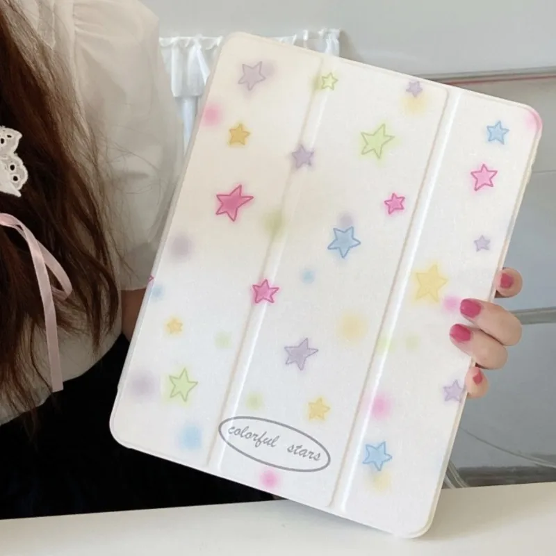 Tri-fold Stand with Pencil Holder Gradient Stars Tablet Case for iPad Pro 11/12.9/13 Air 11/13in 2026 M3 M4 M5 Protective Cover