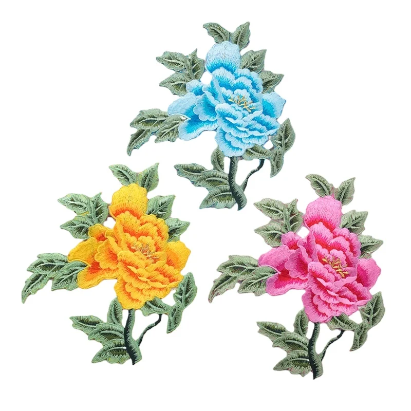 20pcs/Lot Luxury Large Peony Leaf Embroidery Patch Flower Opera Cheongsam Dance Stage Costumes Decoration Accessory Craft Diy