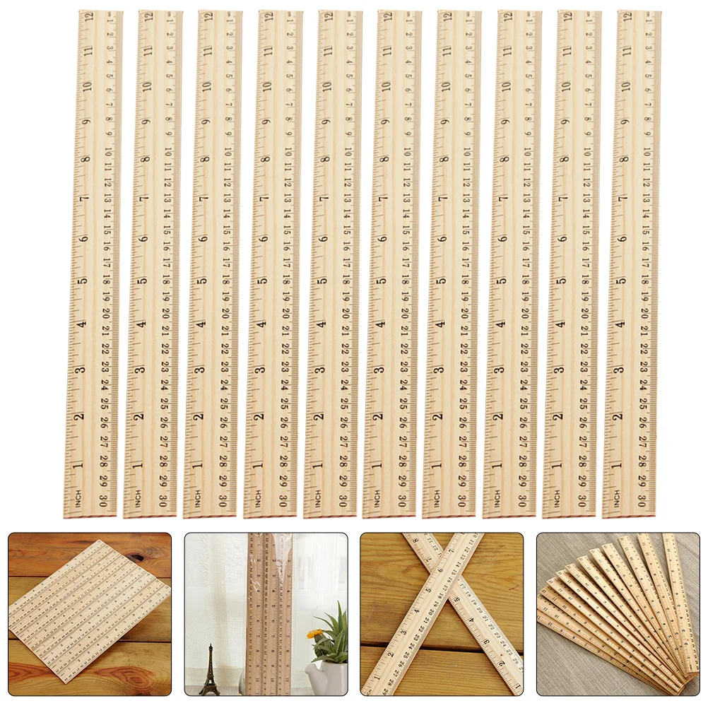 20 Pcs Wooden Ruler Straight Rulers Drawing Measuring Measure Supplies Office Bulk for Aesthetic Woodworking Student