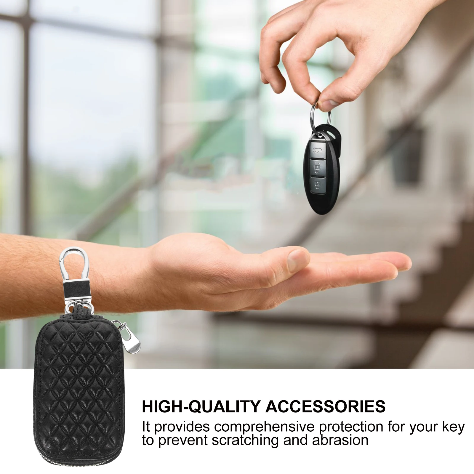 

Key Case Car Cover Protector for Black Fob Zipper Key Cover Household Keys Signal Friendly