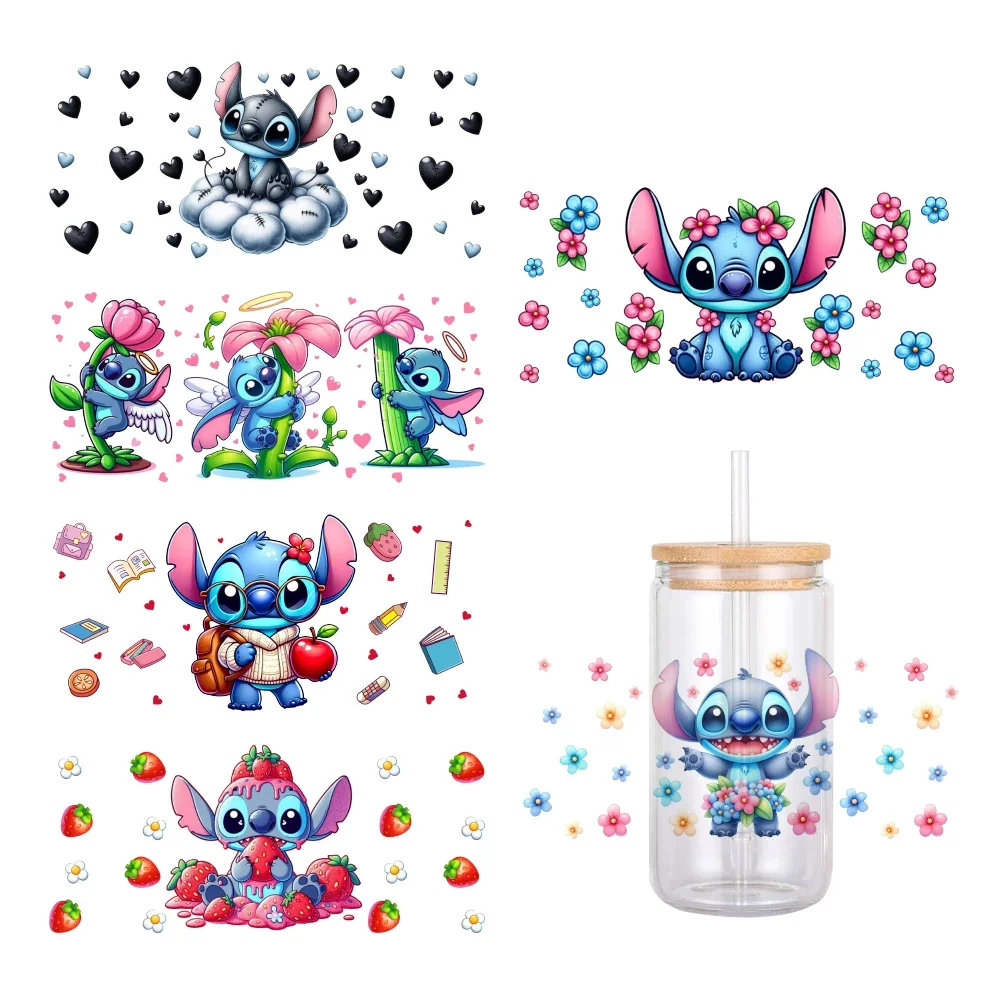 MINIS Disney Stitch Lilo Cartoon Pattern UV DTF Transfer Sticker Waterproof Transfers Decals For 16oz Glass Cup Wrap Stickers