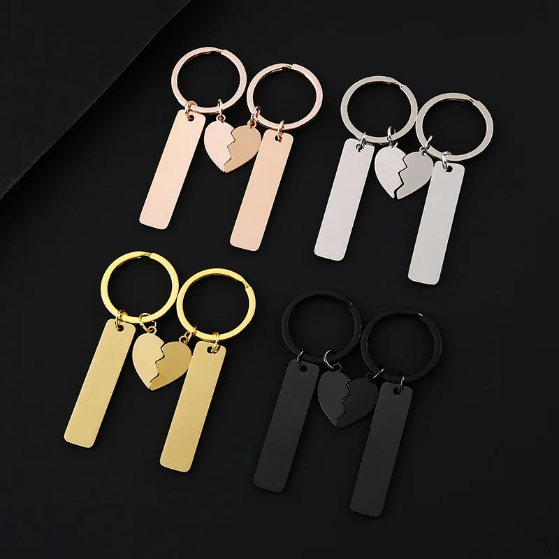 Stainless Steel Puzzle Keychain Blank Broken Keart Key Chain Couple Keychains Mirror polished DIY Jewelry Gift Wholesale
