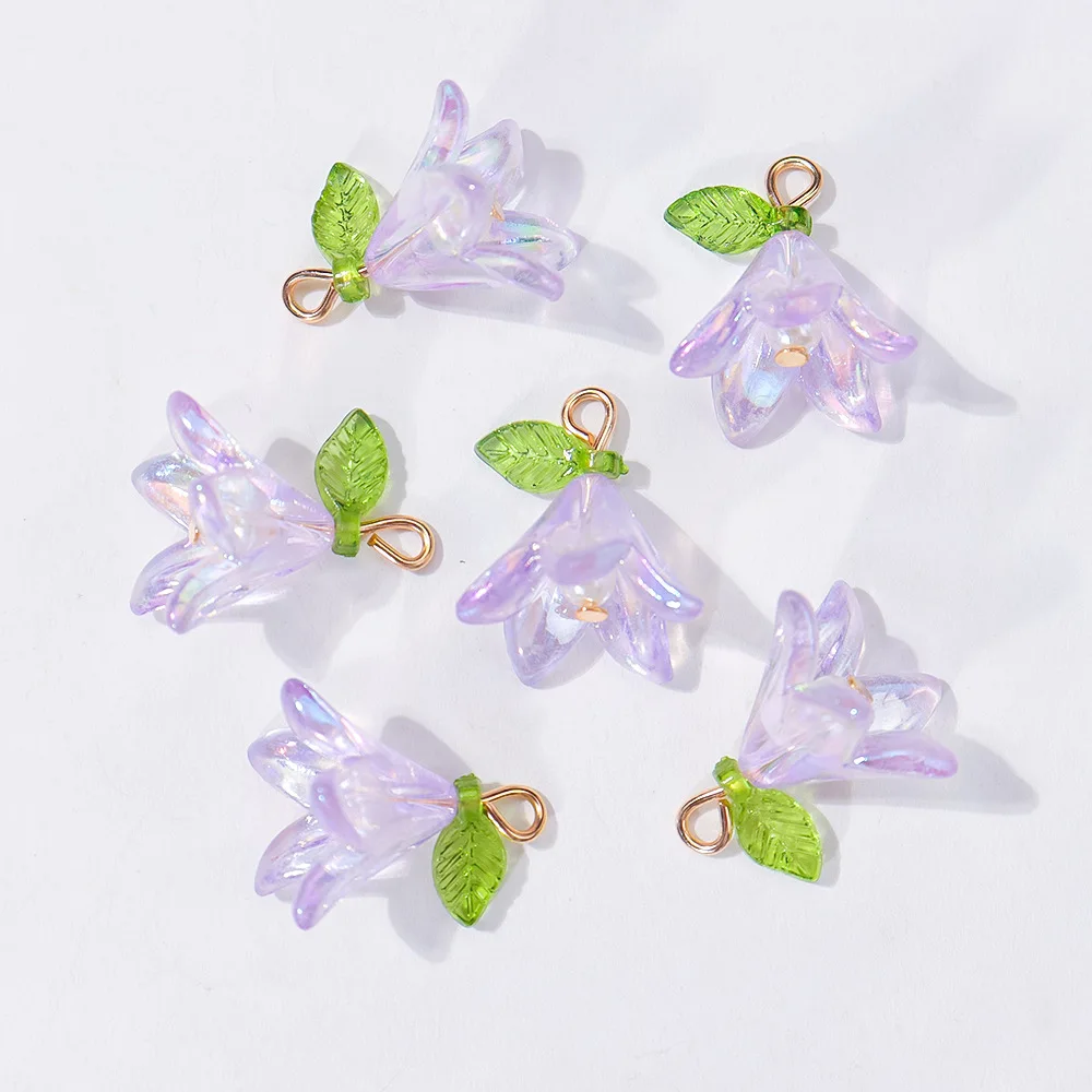 20 Stück niedliche Perlen-Lilien-Blumen-Anhänger, grüne Blattblume für DIY-Schmuckherstellung, Zubehör, handgefertigte Ohrringe, Halskette, Armband – Detail 5