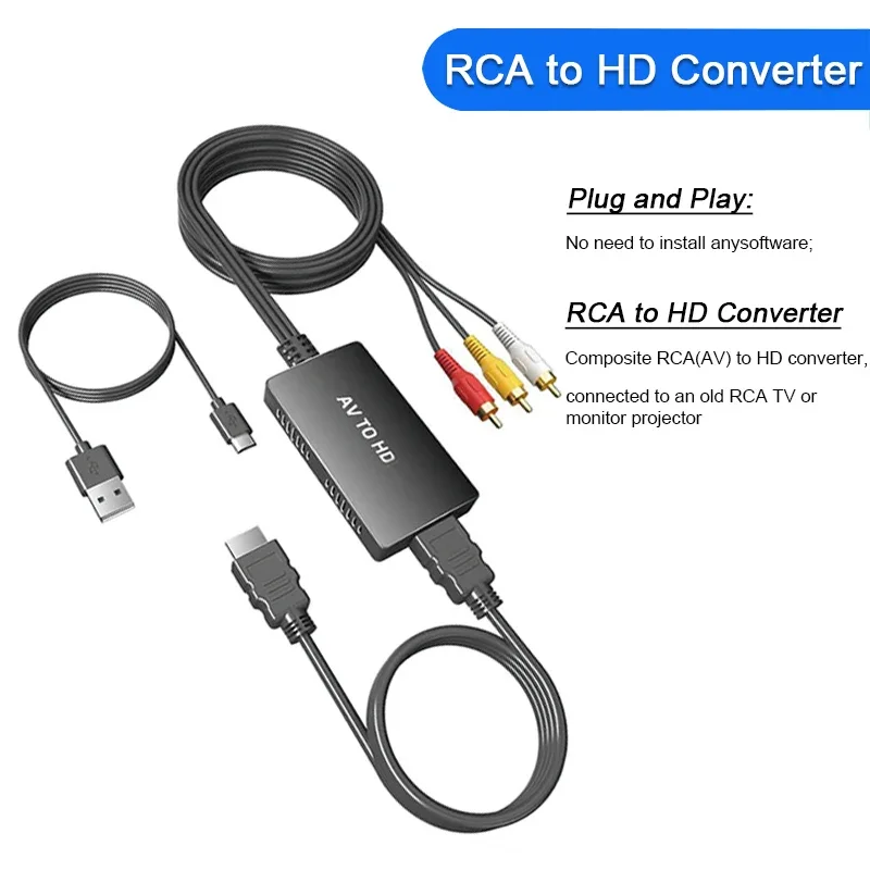 1080P RCA AV to HDMI-compatible Composite Audio Video Converter Adapter Support PAL NTSC for PS2 PS3 XBOX VHS DVD Blu-Ray Player