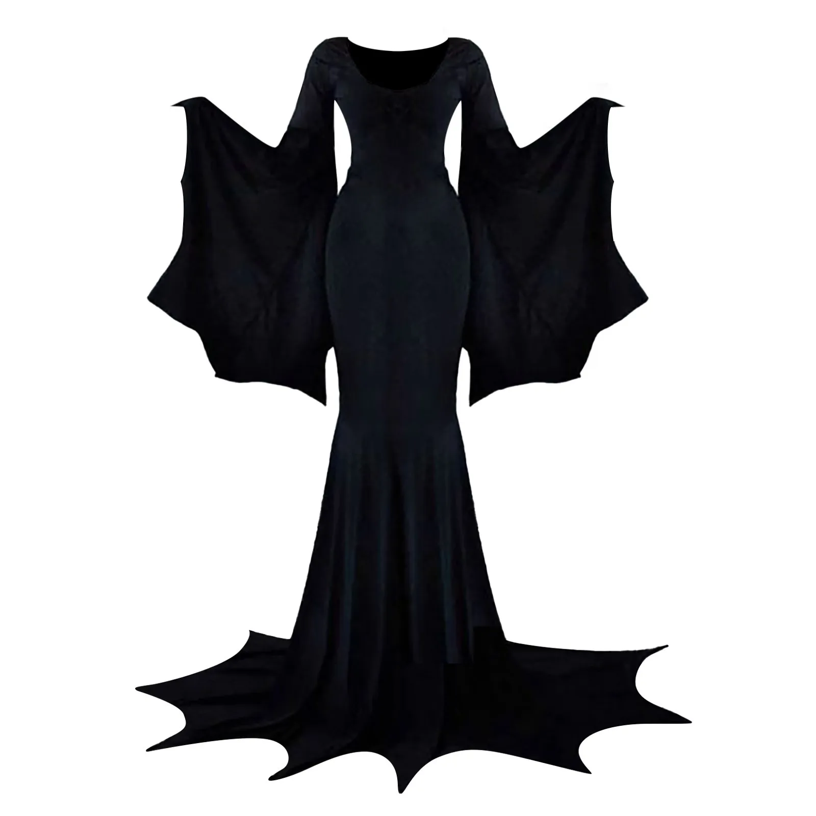 Morticia Addams Dress Gothic Women V Neck Long Dress Casual Long Batwing Sleeve Cosplay Costume Slim Fit Party Club Clothing