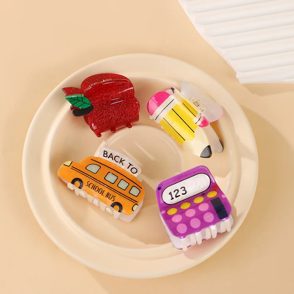

Acrylic School Bus Pencil Hair Clips Graduation Season Hair Accessories Cute Student Teacher Appreciation Gift Novelty Hair Claw