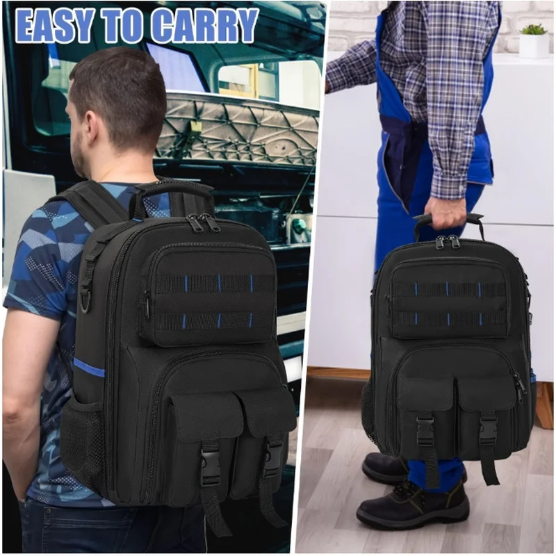 Heavy‑Duty Tool Backpack with Padded Shoulder Straps & Removable Tool Organizer, Water‑Resistant Work Bag for Electricians