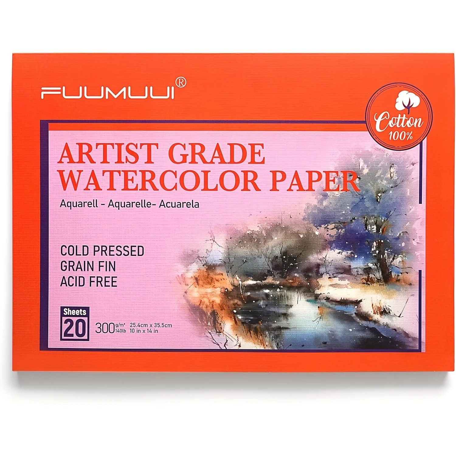 100% Cotton Watercolor Paper - 20 Sheets 10x14-inch Cold Pressed Watercolor Paper Pad - 140LB/300GSM Art Paper Block for Waterco