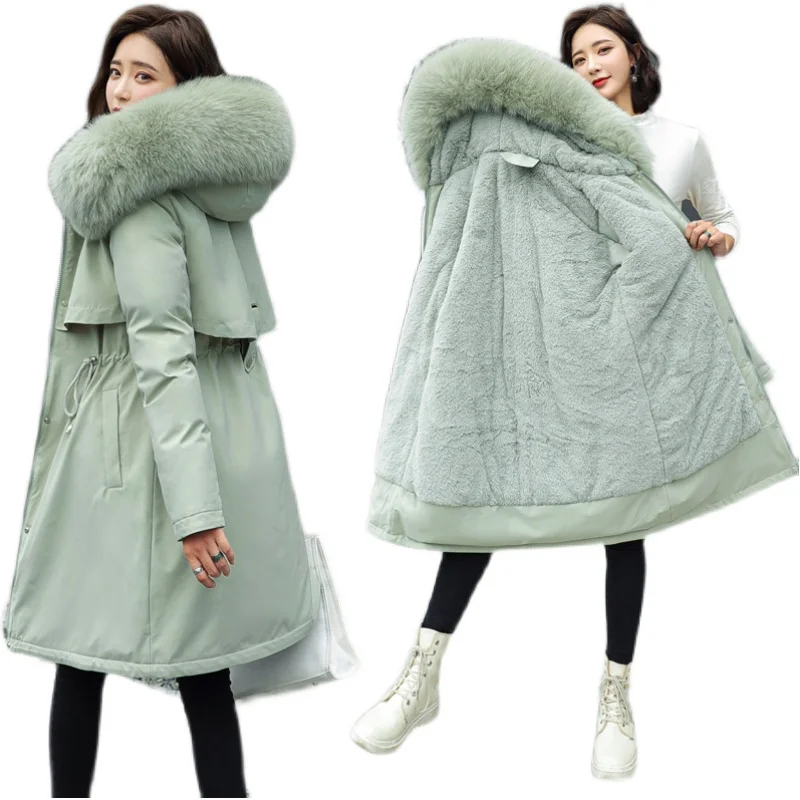 Abrigo Parka de Talla ande para Mujer, Chaqueta de Invierno uesa, Estilo Coreano, Corte Entallado, Mezcla de Aodón y Po...