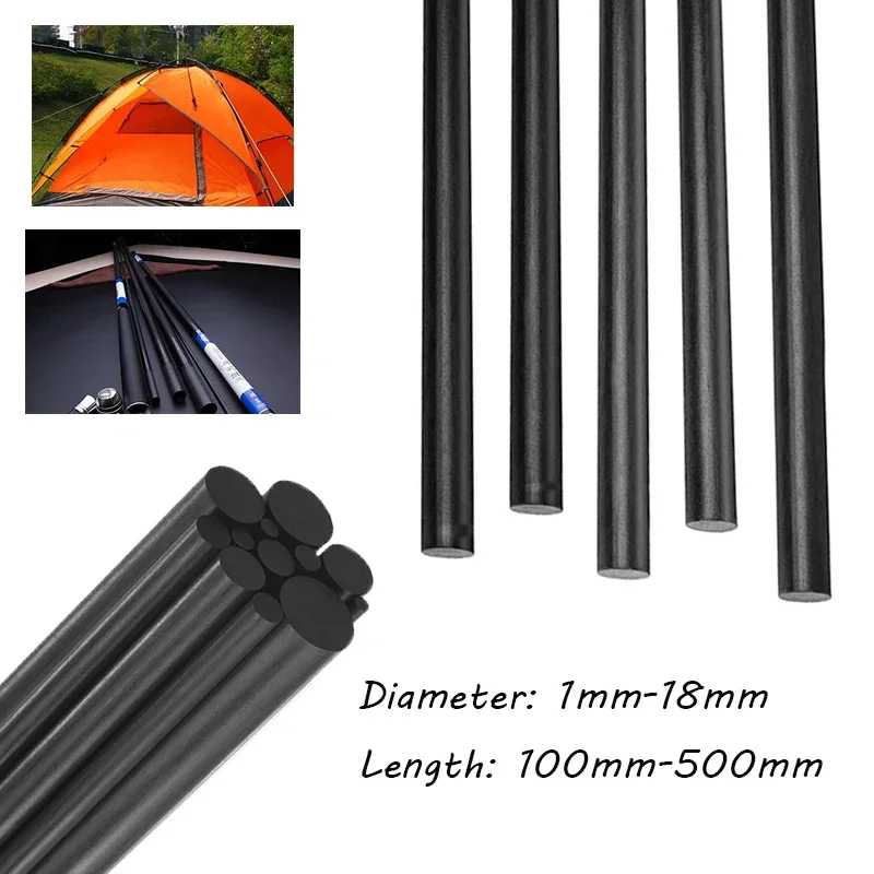 1/5/10pcs High-Strength Solides Carbon Fiber Rods 1-18mm (100/200/250/500mm Lengths) - Lightweight DIY Reinforcement Bars
