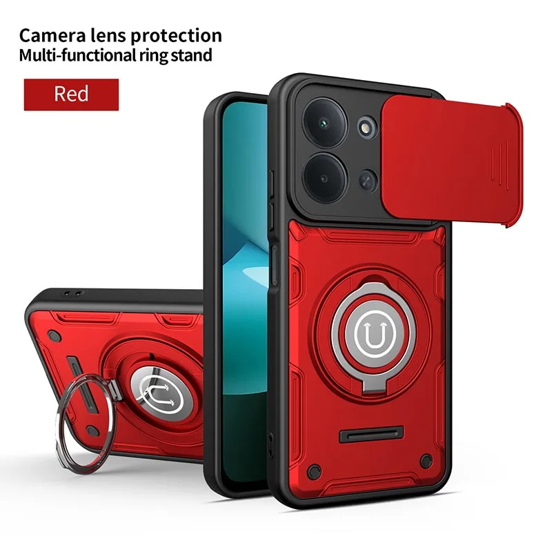 

2 in 1 Ring Grip Built-in Car Mount Holder Case For Xiaomi Redmi 15 15C 14C 13 A5 A4 Note 14 15 Pro + 4G 5G Protect Cover