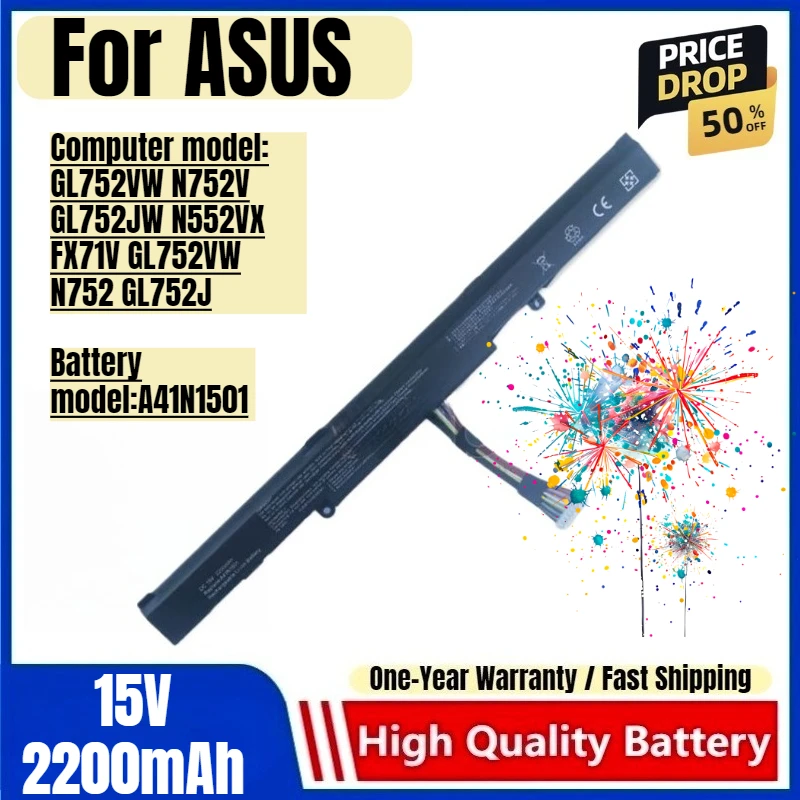 A41N1501 for ASUS GL752VW N752V GL752JW N552VX FX71V GL752VW N752 GL752J Laptop Battery Replacement Bateria