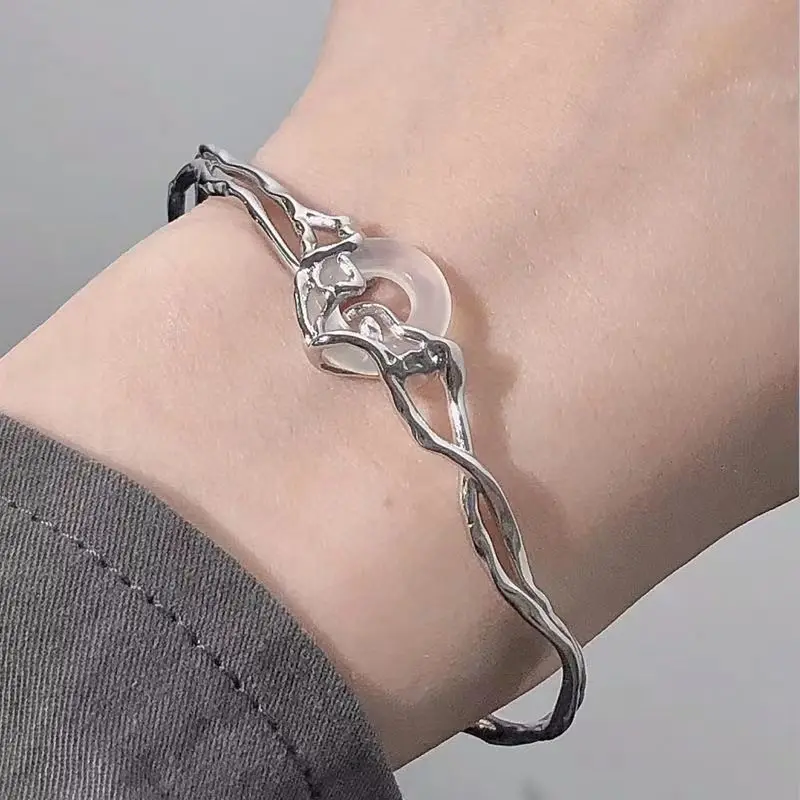 Hollow out circular safety buckle irregular bracelet, with the charm of new Chinese style, is a gift for girls