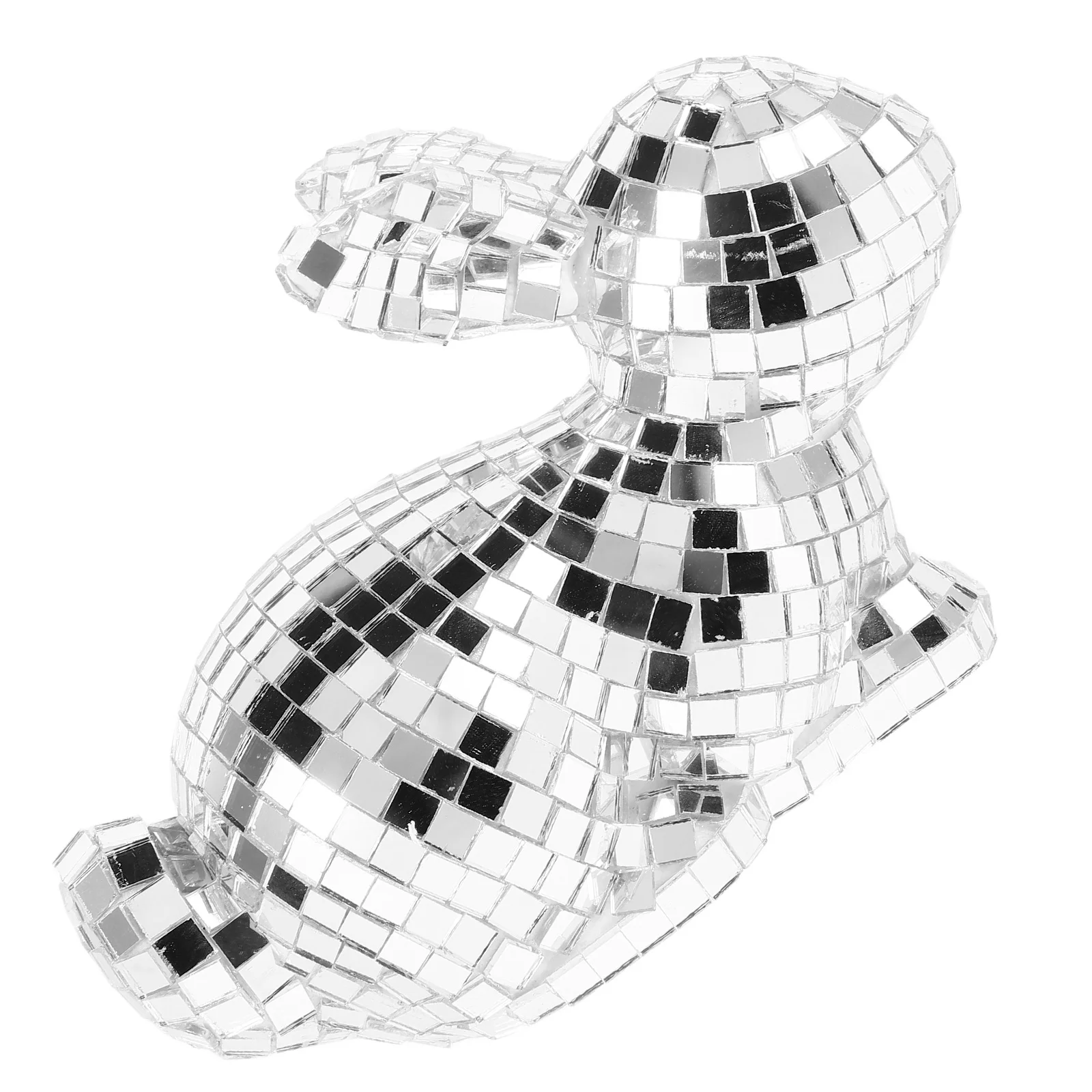 

Rabbit Ornament Silver Disco Ball Decor Desktop Ornaments Table Glass Bunny Figurine Home Decor Mirror Rabbit Decorations Mini