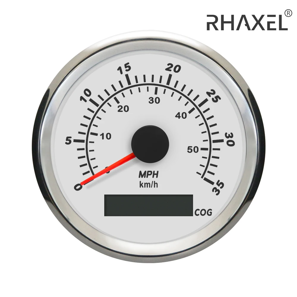

RHAXEL 85mm Boat GPS Speedo Gauge Meter 0-35MPH 0-80mph 0-60km/h 0-130km/h with COG Red Backlight for Ships Vessels 9-32V