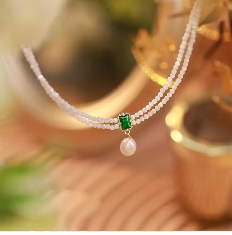 100% Natürliche Süßwasserperle, glänzender grüner Kristall, 14K Gold gefüllte kurze Halskette für Damen, Schmuck, Geschenk zum Geburtstag für Frauen – Detail 5