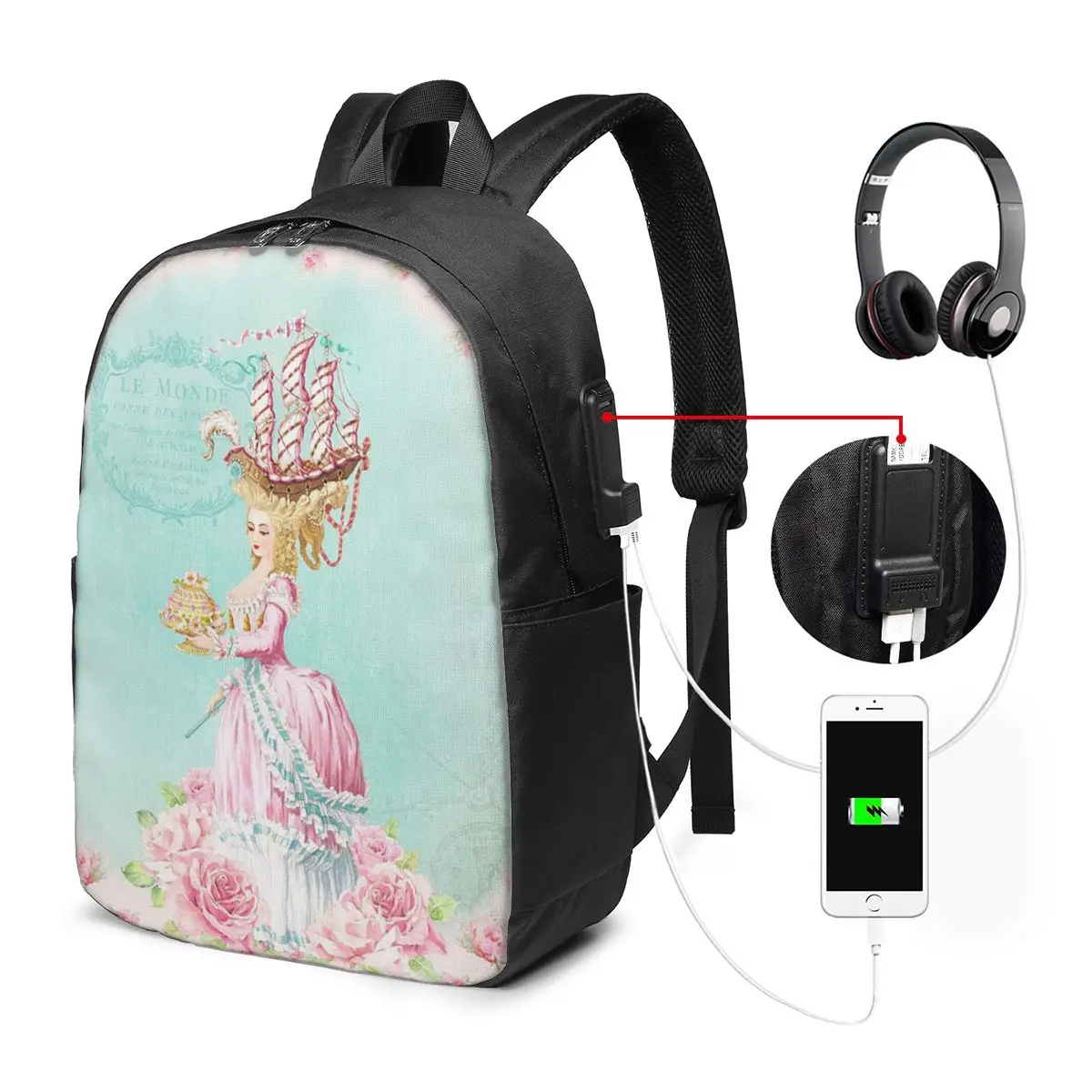 European Vintage Rococo Rose Maiden Backpack Travel Notebook Bag Computer College Student School Bag Laptop Shoulder Bags