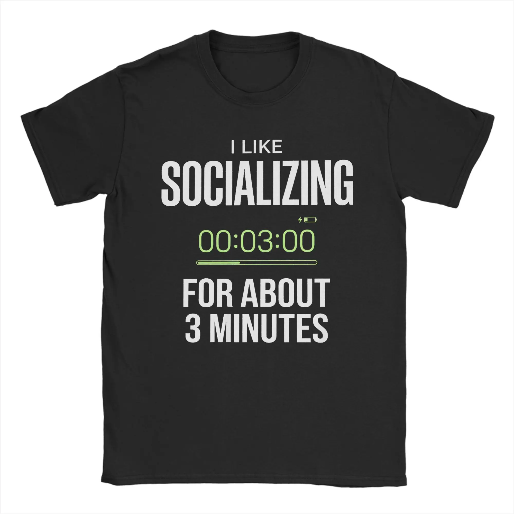 I Like Socializing for About 3 Minutes Funny Introvert  T-Shirts for Men  Novelty 100% Cotton Tee Shirt Short Sleeve T Shirts