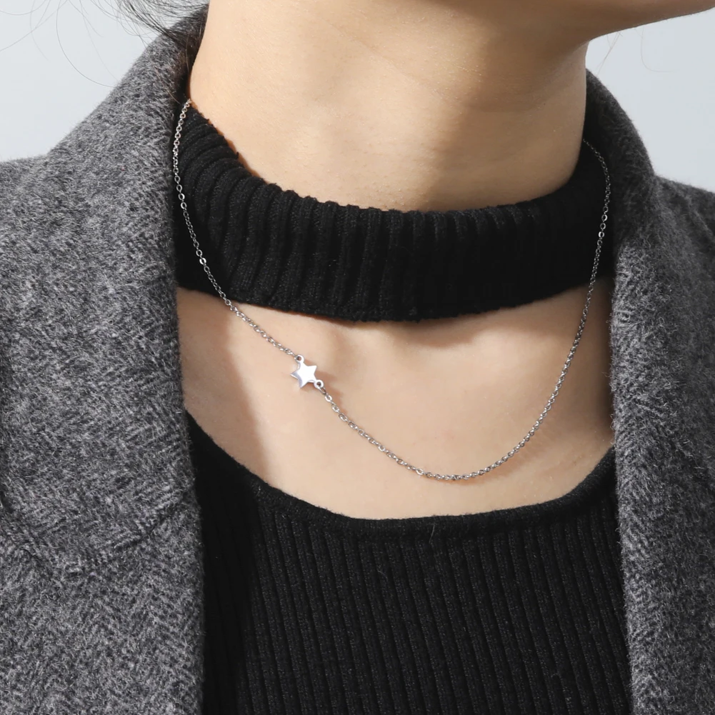 Unift Stainless Steel Sideways Star Necklaces Trend Minimalist Choker Neck Chain for Women Birthday Gift 2026 Jewelry Wholesale
