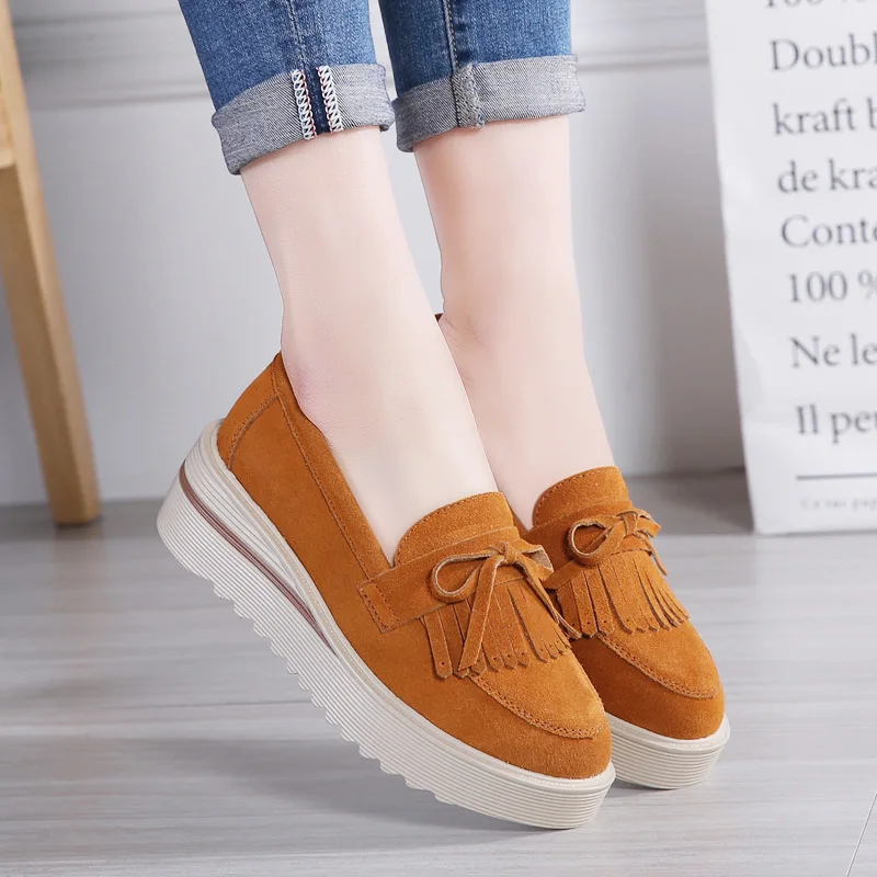 Platform Loafer Women Suede Shoes Tassel Moccasin Casual Walking Shoes Lady Loafer
