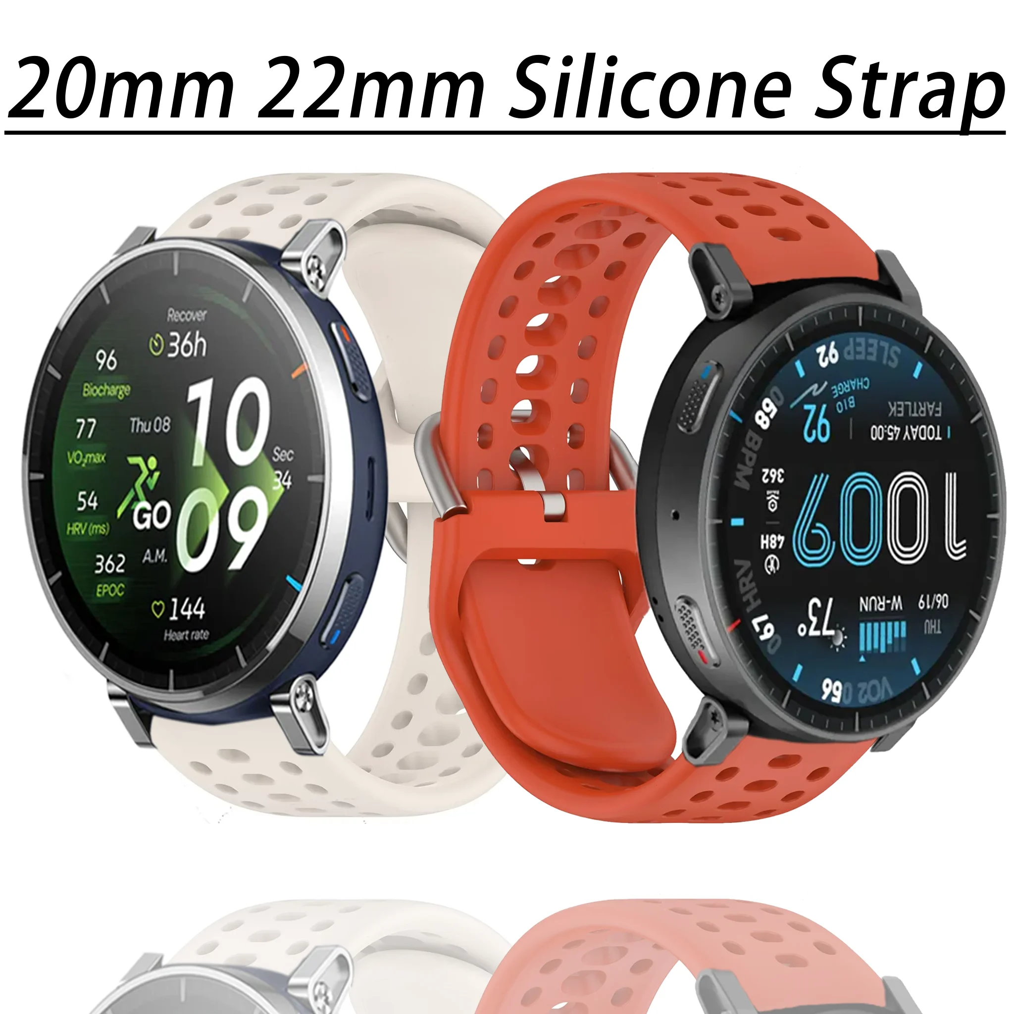 20mm 22mm Silikonarmband für Amazfit Active Max/Balance 2/Bip 6 5/GTR 4 Atmungsaktives Armband Amazfit Active 3-2/T-Rex3 Pro/GTS 4